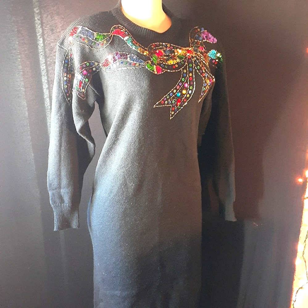 VINTAGE 1980S SWEET BABY JANE SEQUIN SWEATER DRESS